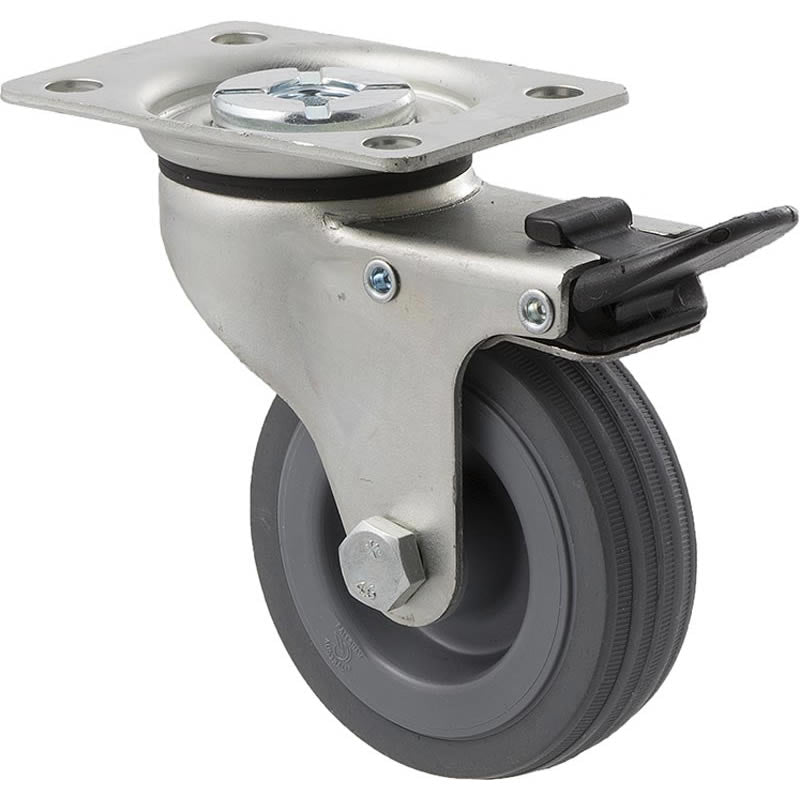 KSA75/KZPTB - 50 Kg Swivel Plate Total Brake 75mm Grey Rubber