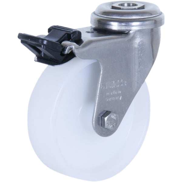 KSHT07525-NNI <span>75 Kg Bolt-Hole Total Brake 75mm Stainless Steel White Nylon</span>