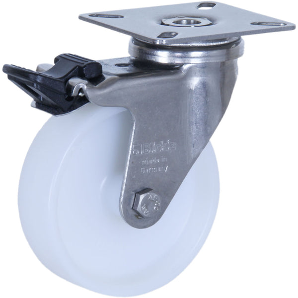KSST07525-NNI <span>75 Kg Swivel Plate Total Brake 75mm Stainless Steel White Nylon</span>