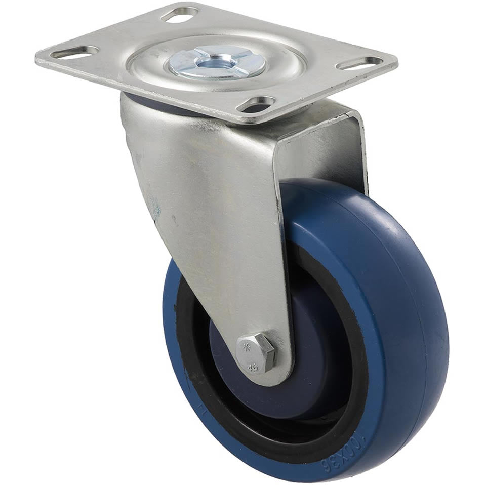 MBQ100G/MZP - 140 Kg Swivel Plate 100mm Blue Rubber