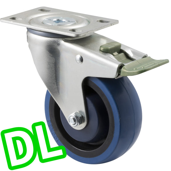 MBQ100G/MZPDL <span>140 Kg Swivel Plate <strong>Direction Lock Only</strong> 100mm Blue Rubber</span>