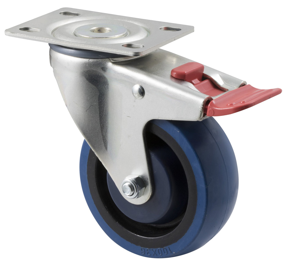 MBQ100G/MZPTB - 140 Kg Swivel Plate Total Brake 100mm Blue Rubber