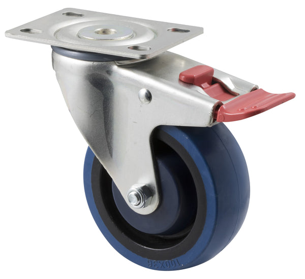 MBQ100G/MZPTB <span>140 Kg Swivel Plate Total Brake 100mm Blue Rubber</span>