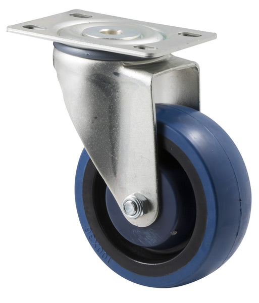 MBQ100G/MZP <span>140 Kg Swivel Plate 100mm Blue Rubber</span>