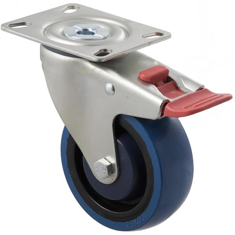 MBQ100G/MZPTB - 140 Kg Swivel Plate Total Brake 100mm Blue Rubber