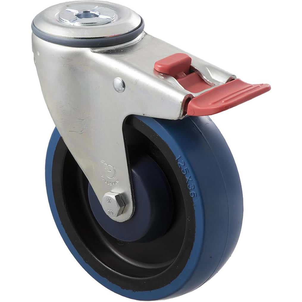 MBQ125G/MZHTB - 150 Kg Bolt-Hole Total Brake 125mm Blue Rubber