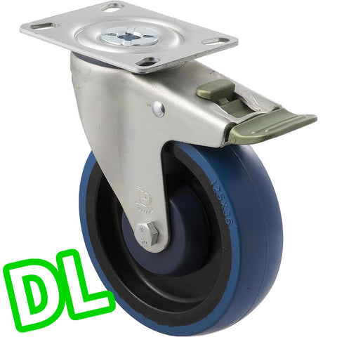 MBQ125G/MZPDL <span>150 Kg Swivel Plate <strong>Direction Lock Only</strong> 125mm Blue Rubber</span>
