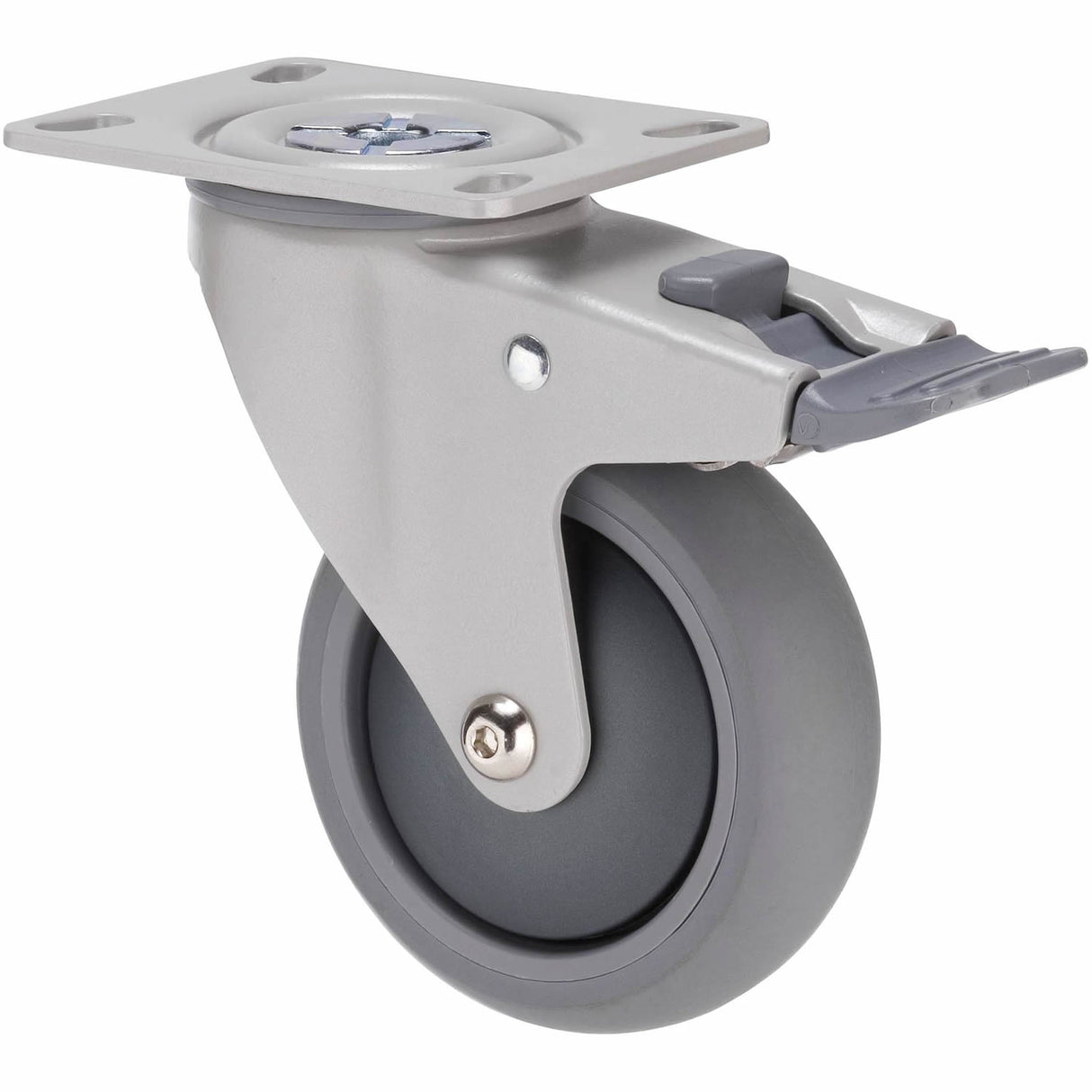 MJQ100GGH - MJQ100G/MPPTBGH 85 Kg Swivel Plate Total Brake 100mm Grey TPE w/ Graphite Thread Guard
