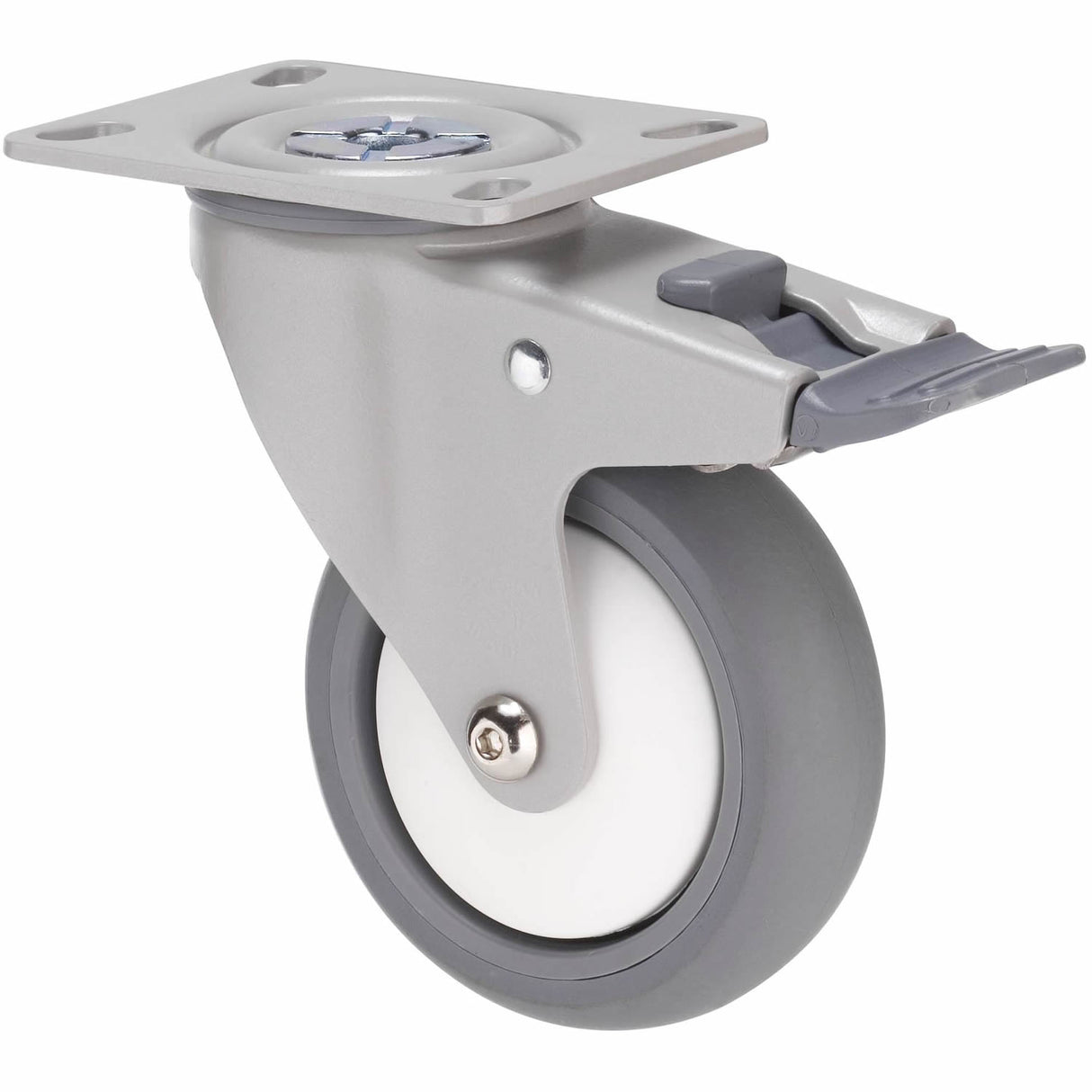 MJQ100GWT - MJQ100G/MPPTBWT 85 Kg Swivel Plate Total Brake 100mm Grey TPE w/ White Thread Guard