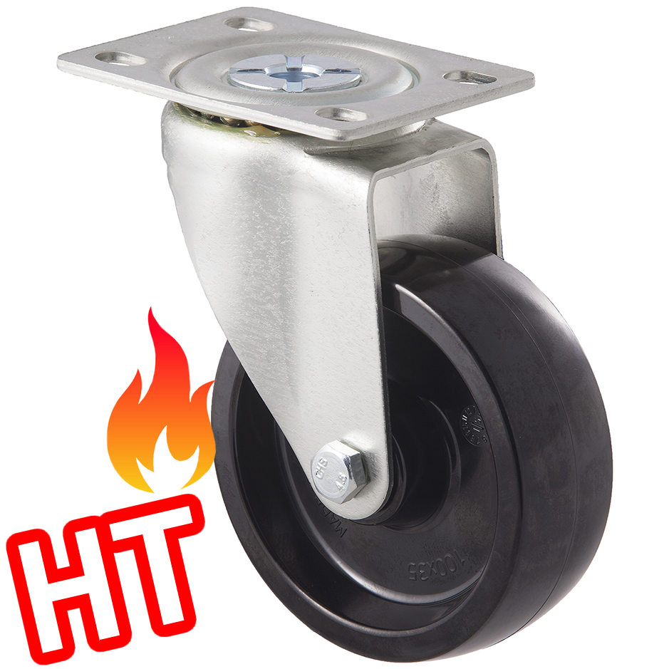 MKT100/MZPHT - 125 Kg HIGH TEMP Swivel Plate 100mm Phenolic Resin