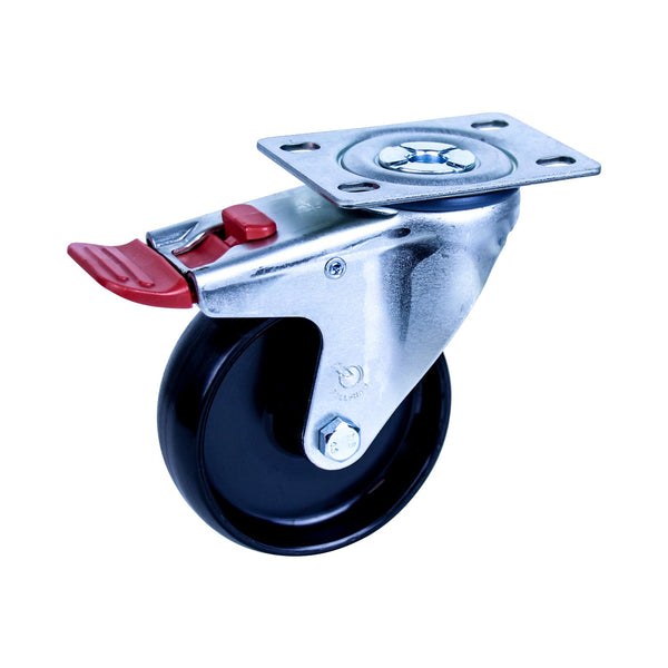 MNN100/MZPTB <span>150 Kg Swivel Plate Total Brake 100mm Black Nylon</span>