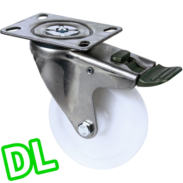 MNN100W/MZPDL <span>150 Kg Swivel Plate <strong>Direction Lock Only</strong> 100mm White Nylon</span>