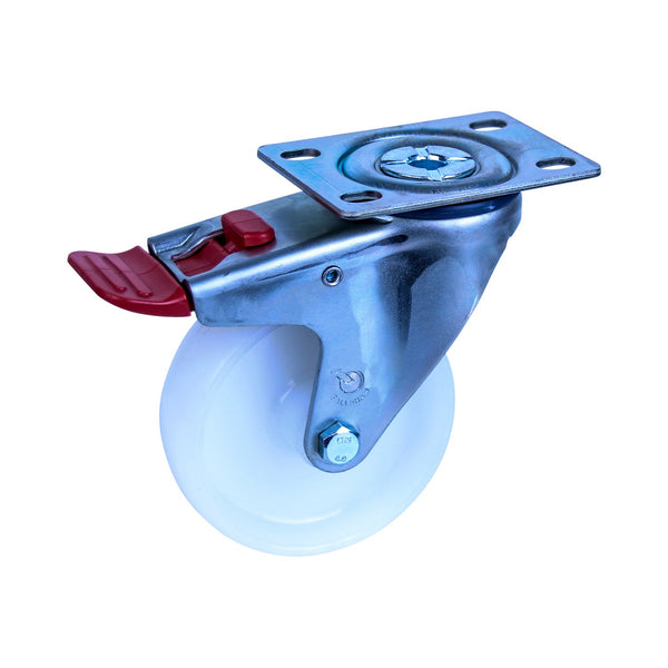 MNN100W/MZPTB <span>150 Kg Swivel Plate Total Brake 100mm White Nylon</span>