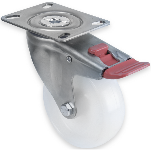 MNN100W/MZPTB <span>150 Kg Swivel Plate Total Brake 100mm White Nylon</span>