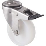 MNN100WS/MSHTB 150 Kg Stainless Steel Bolt-Hole Total Brake 100mm White Nylon