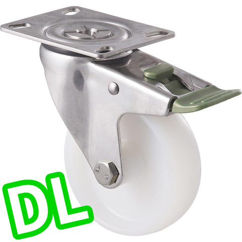 MNN100WS/MSPDL <span>150 Kg Stainless Steel Swivel Plate <strong>Direction Lock Only</strong> 100mm White Nylon</span>