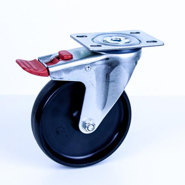 MNN125/MZPTB <span>150 Kg Swivel Plate Total Brake 125mm Black Nylon</span>