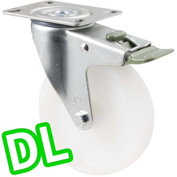 MNN125W/MZPDL <span>150 Kg Swivel Plate <strong>Direction Lock Only</strong> 125mm White Nylon</span>