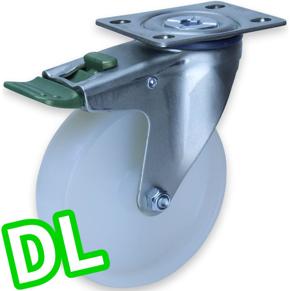 MNN125W/MZPDL <span>150 Kg Swivel Plate <strong>Direction Lock Only</strong> 125mm White Nylon</span>