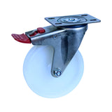 MNN125W/MZPTB - 150 Kg Swivel Plate Total Brake 125mm White Nylon