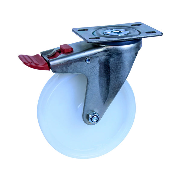 MNN125W/MZPTB <span>150 Kg Swivel Plate Total Brake 125mm White Nylon</span>