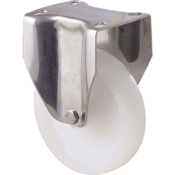 MNN125WS/MSF <span>150 Kg Stainless Steel Fixed Plate 125mm White Nylon</span>