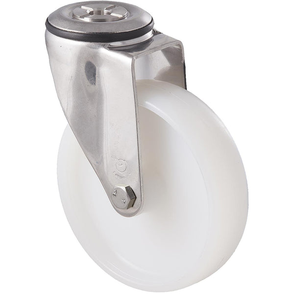 MNN125WS/MSH <span>150 Kg Stainless Steel Bolt-Hole 125mm White Nylon</span>
