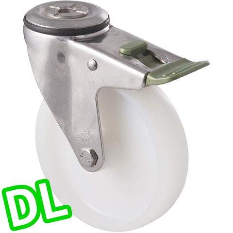 MNN125WS/MSHDL <span>150 Kg Stainless Steel Bolt-Hole <strong>Direction Lock Only</strong> 125mm White Nylon</span>