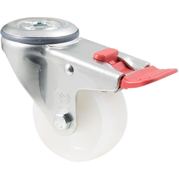 MNN75W/MZHTB <span>150 Kg Bolt-Hole Total Brake 75mm White Nylon</span>