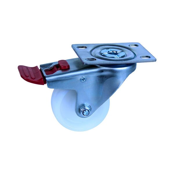 MNN75W/MZPTB <span>150 Kg Swivel Plate Total Brake 75mm White Nylon</span>