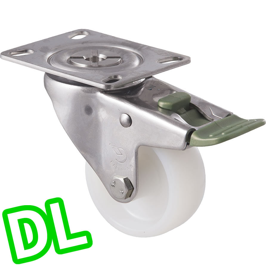 MNN75WS/MSPDL 150 Kg Stainless Steel Swivel Plate Direction Lock Only 75mm White Nylon