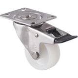 MNN75WS/MSPTB 150 Kg Stainless Steel Swivel Plate Total Brake 75mm White Nylon