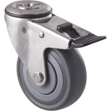 MSA100G/MSHTB 140 Kg Stainless Steel Bolt-Hole Total Brake 100mm Grey Rubber