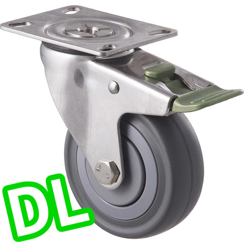 MSA100G/MSPDL <span>140 Kg Stainless Steel Swivel Plate <strong>Direction Lock Only</strong> 100mm Grey Rubber</span>