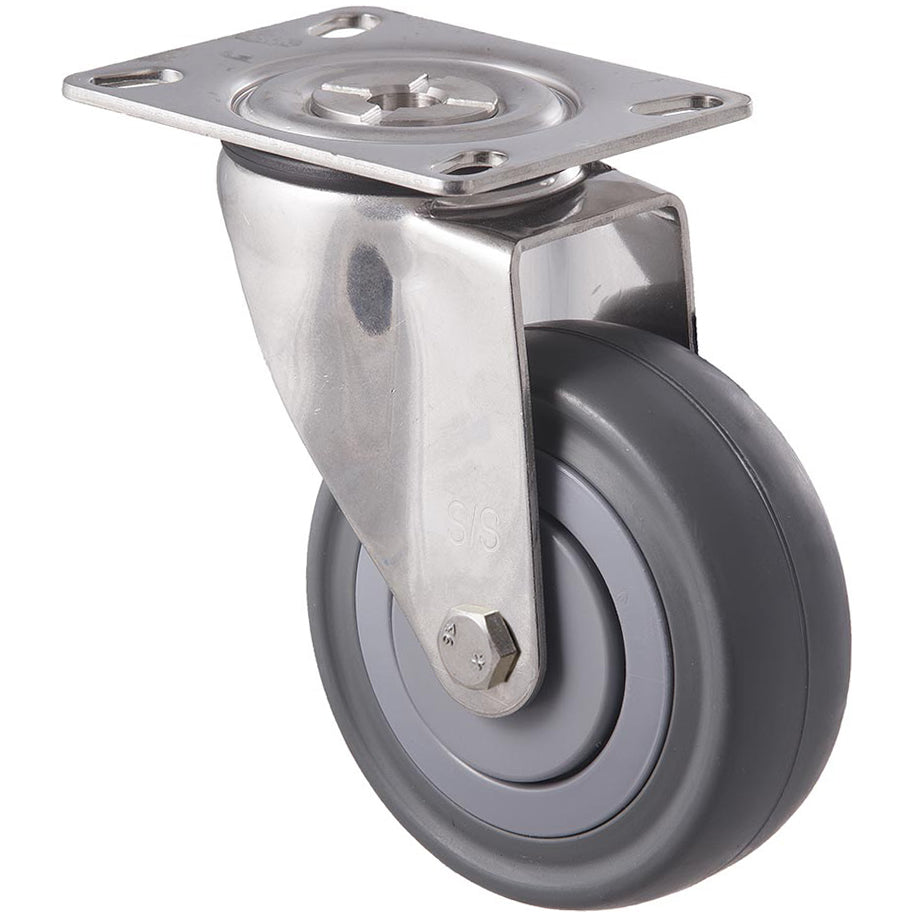MSC100G/MSP 140 Kg Stainless Steel Swivel Plate 100mm Grey Rubber