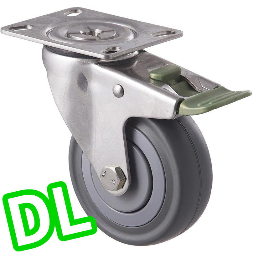 MSC100G/MSPDL 140 Kg Stainless Steel Swivel Plate Direction Lock Only 100mm Grey Rubber