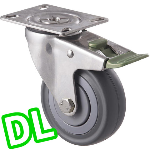MSC100G/MSPDL <span>140 Kg Stainless Steel Swivel Plate <strong>Direction Lock Only</strong> 100mm Grey Rubber</span>