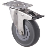 MSC125G/MSPTB 150 Kg Stainless Steel Swivel Plate Total Brake 125mm Grey Rubber