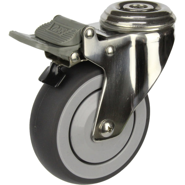 MSSGRQ100BHTB <span>100 Kg Bolt-Hole Total Brake Grey Rubber 100mm Stainless Steel TPE</span>