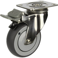 MSSGRQ100STB - 100 kg Swivel Plate Total Brake Grey Rubber 100mm Stainless Steel TPE