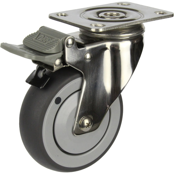 MSSGRQ100STB <span>100 Kg Swivel Plate Total Brake Grey Rubber 100mm Stainless Steel TPE</span>