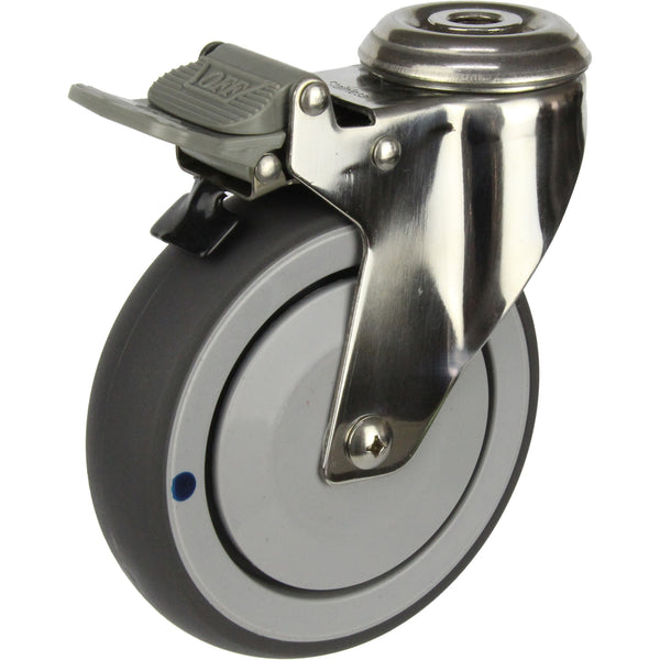 MSSGRQ125BHTB <span>100 Kg Bolt-Hole Total Brake Grey Rubber 125mm Stainless Steel TPE</span>