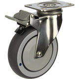 MSSGRQ125STB - 100 Kg Swivel Plate Total Brake Grey Rubber 125mm Stainless Steel TPE