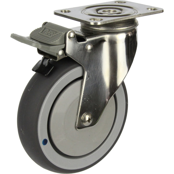 MSSGRQ125STB <span>100 Kg Swivel Plate Total Brake Grey Rubber 125mm Stainless Steel TPE</span>