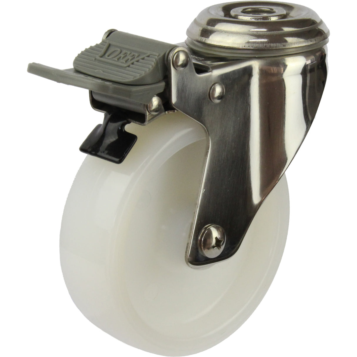 MSSWNA100BHTB - 100 Kg Bolt-Hole Total Brake 100mm Stainless Steel White Nylon