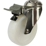 MSSWNA100BHTB - 100 Kg Bolt-Hole Total Brake 100mm Stainless Steel White Nylon