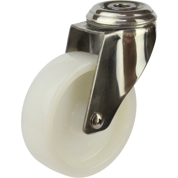 MSSWNA100BH <span>100 Kg Bolt-Hole 100mm Stainless Steel White Nylon</span>