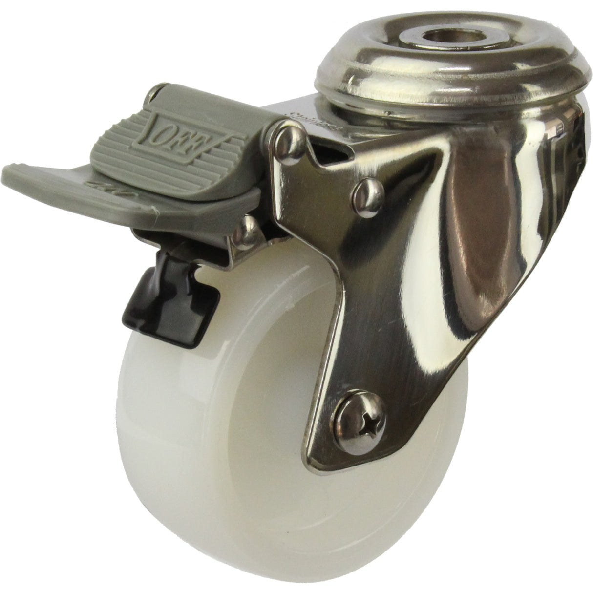 MSSWNA75BHTB - 80 Kg Bolt-Hole Total Brake 75mm Stainless Steel White Nylon