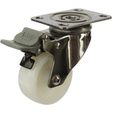 MSSWNA75STB - 80 Kg Swivel Plate Total Brake 75mm Stainless Steel White Nylon