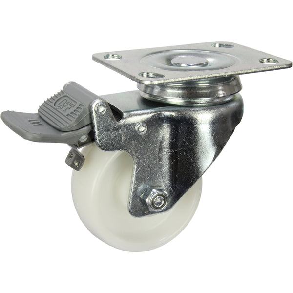 MZWNA75STB <span>85 Kg Swivel Plate Total Brake 75mm White Nylon</span>